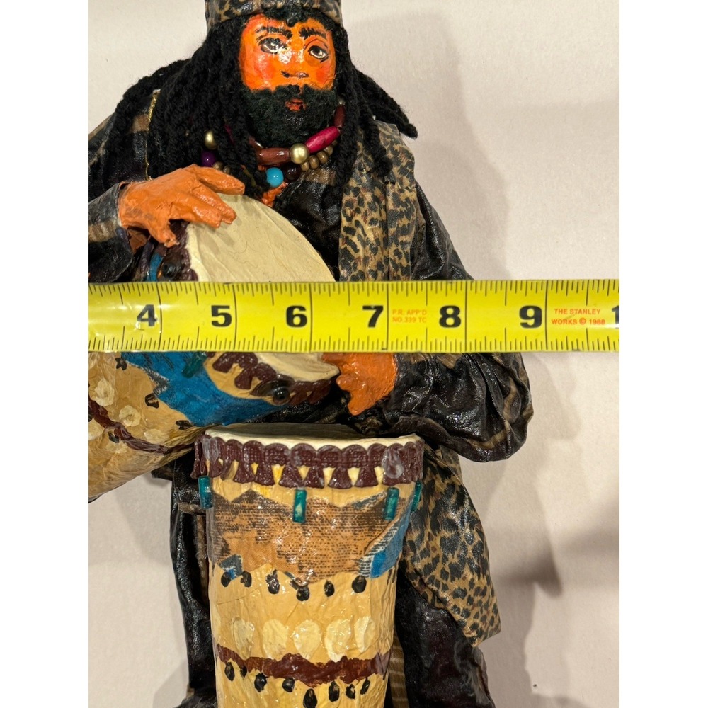 Papier Mache Jamaican African Folk Art Hand Made Hand Painted Drum Bongos Figure - Picture 9 of 9
